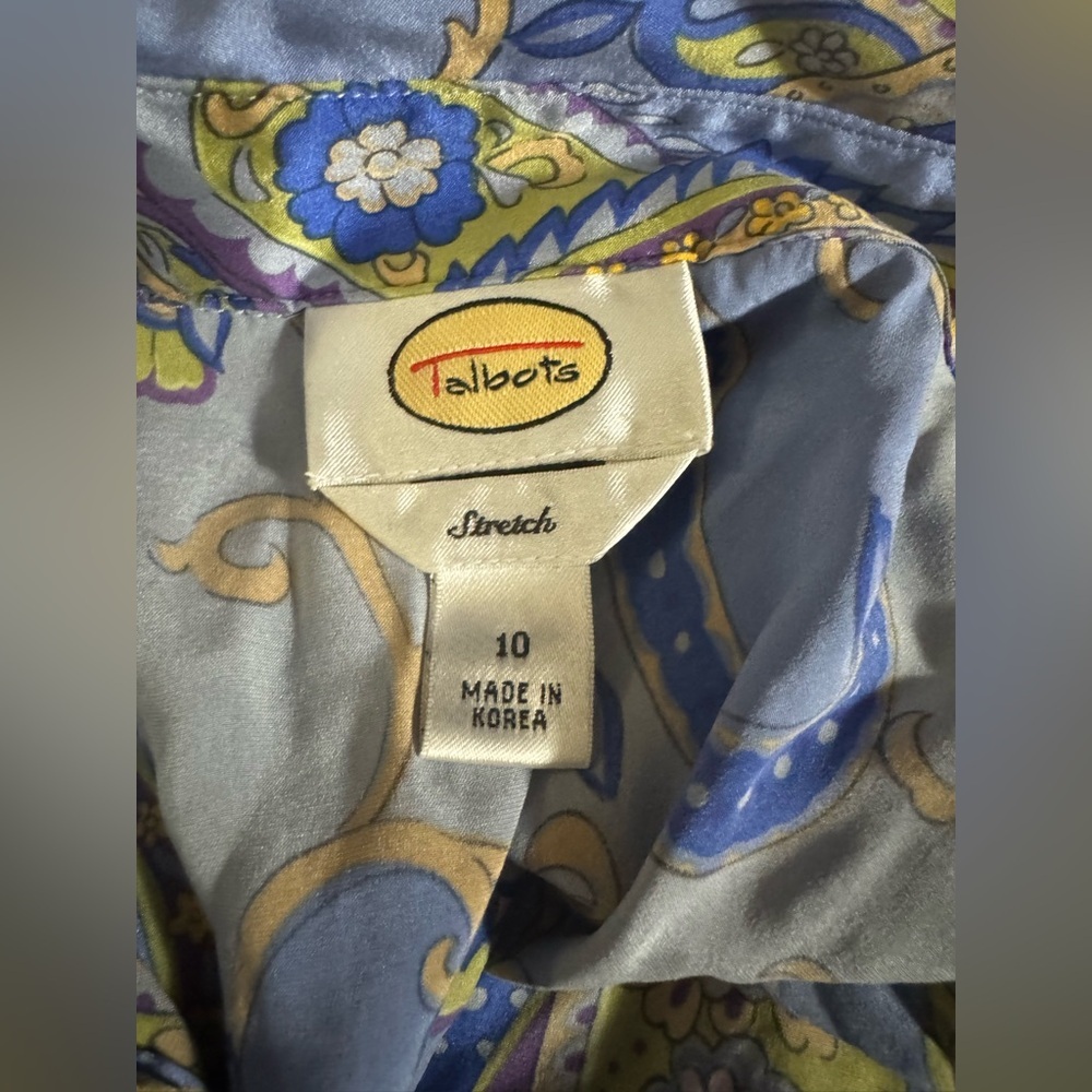 Vintage Talbots Stretch Paisley Print Silk Blend Button Up Women 10 - Picture 4 of 7